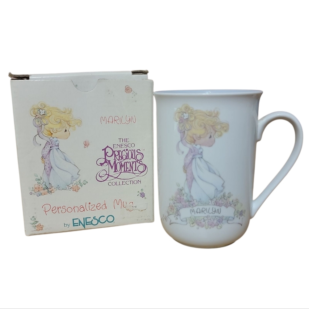 Enesco Precious Moments Mug with Blonde Girl Design Name Marilyn Collection 1990